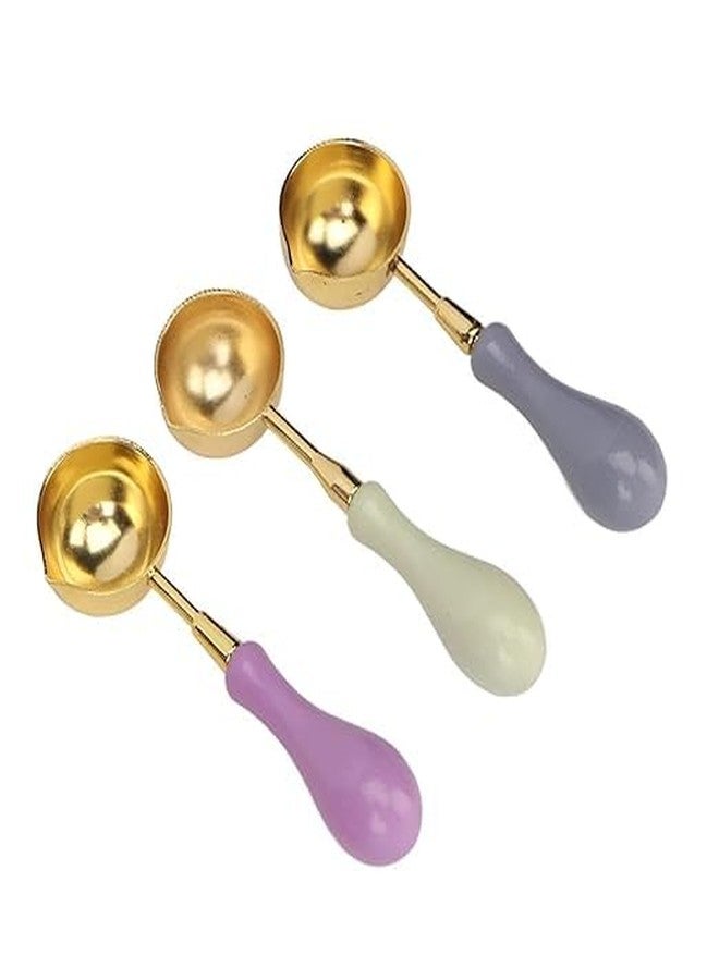 LUOSHI Wax Seal Spoon, Sealing Melting Spoon Brass Vintage Wooden Handle for Seal Stamp Envelope Art Craft,Assorted Color Pack of (3) - Image 1